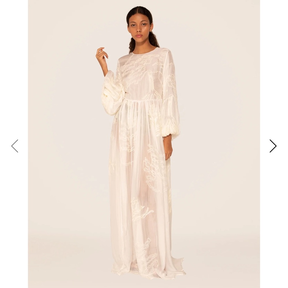Agua Bendita Cream Sheer Embroidered Maxi Dress